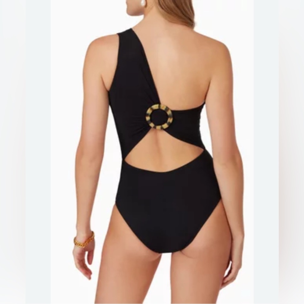 CHIRA BONI women’s black open back Cut out one shoulder swimsuit onepiece XXL/12
